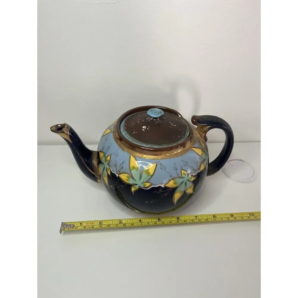 Sadler Blue & Gold Floral Guilted Decorate Brown Teapot Vintage England Decor